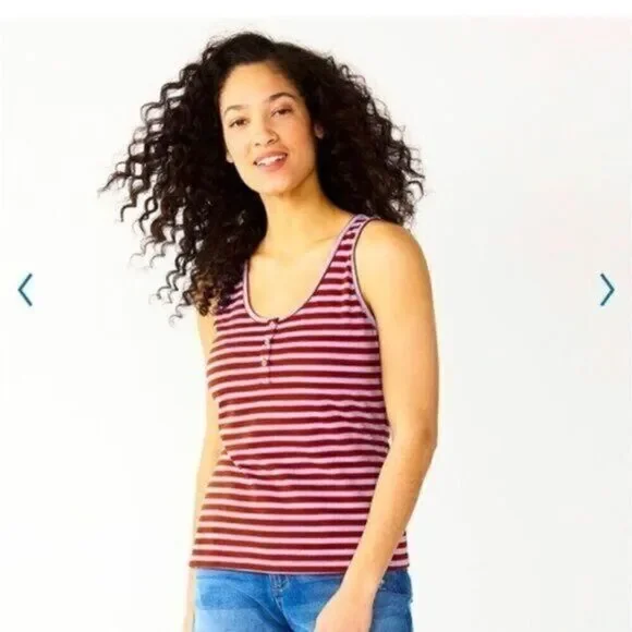 NWT Women’s Sonoma Goods For Life Striped Henley Tank Top-Size XXL - Picture 1 of 3